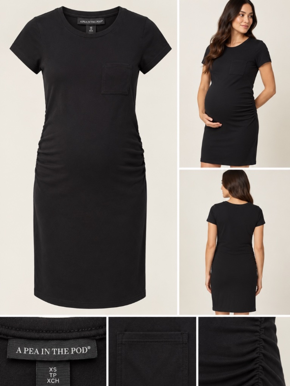 A Pea in the Pod Black Ruched Maternity T-Shirt Dress XS